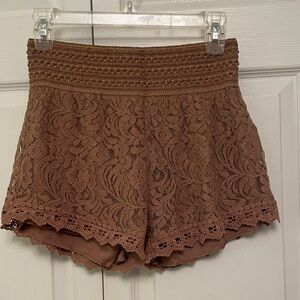 🌺 POOF! Brown Lace Shorts Lined High Waisted Medium Like New